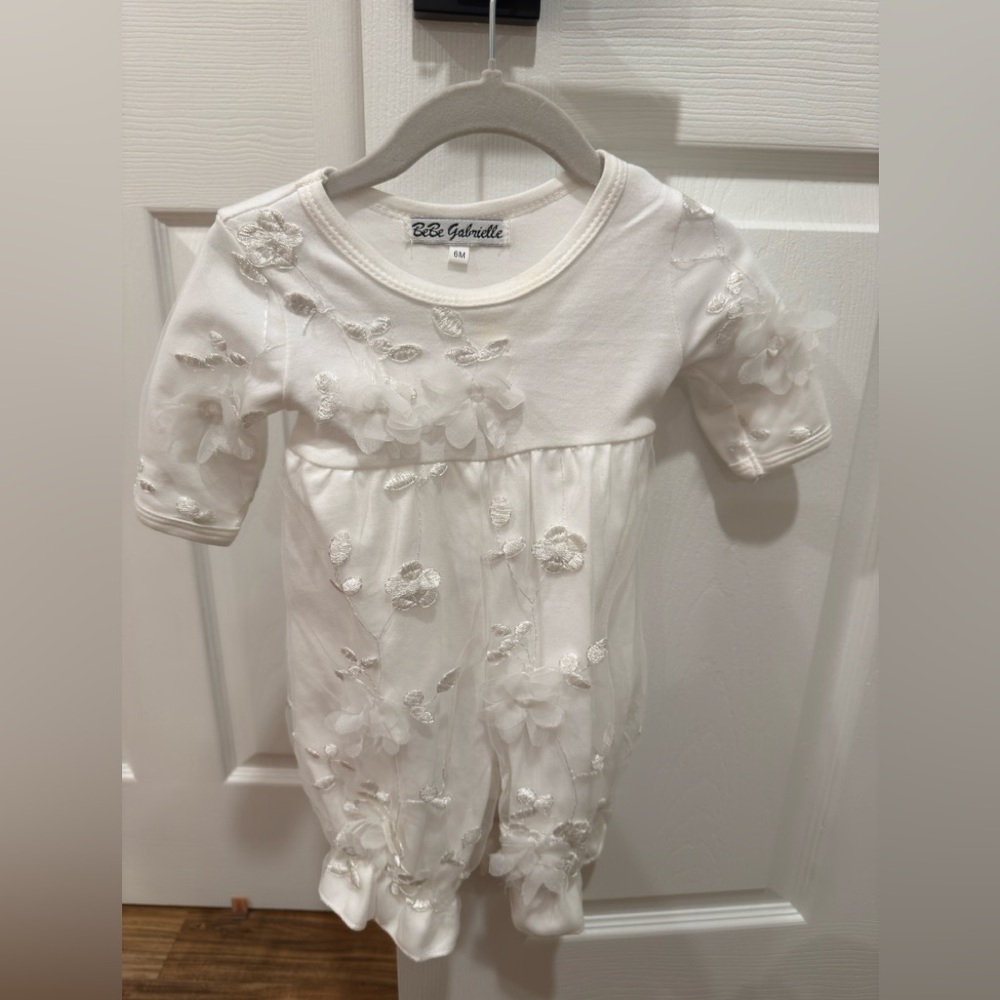 White Floral Kids One Piece- worn 1x